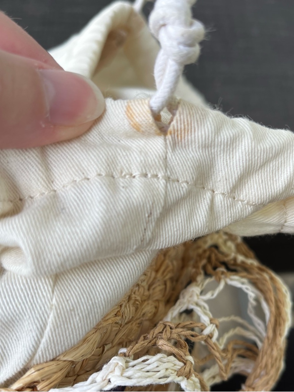J. Crew Sedona Beaded Basket Bucket Bag Woven Straw Raffia Canvas Drawstring - Picture 15 of 16